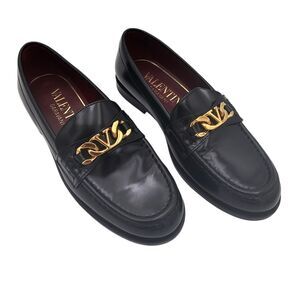 Valentino Garavani Loafer Vlogo Gold Chain Black Patent Leather Size 36 US 6